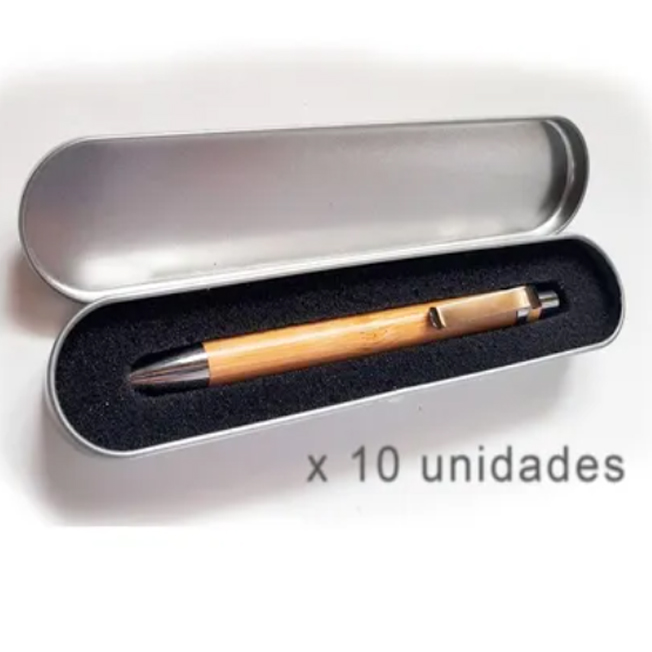 10 Lapiceras Bambu C/estuche Caja Metalicas C/relleno Espuma