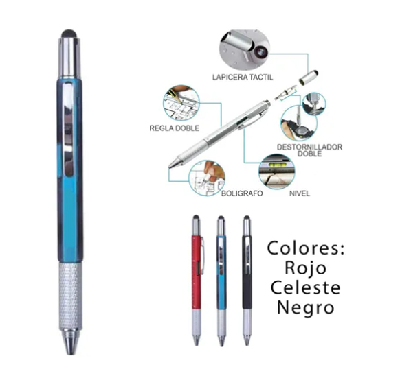 Lapicera Tactil 6 En 1 Con Nivel Regla Destornillador Doble