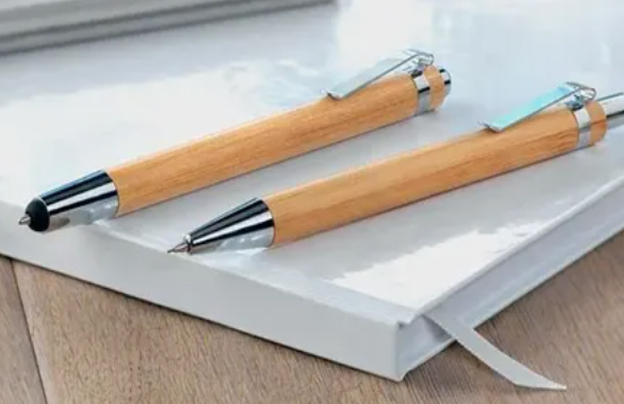 10 Set Caja Negra Lapicera Bambú Con Táctil + Lápiz Mecánico