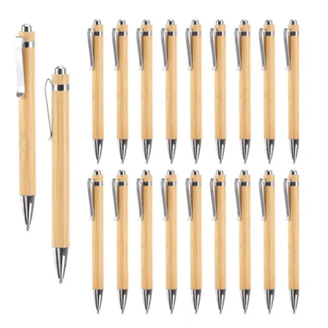 10 Lapiceras Bambú Premium Tinta Negra Ideal Grabado Láser