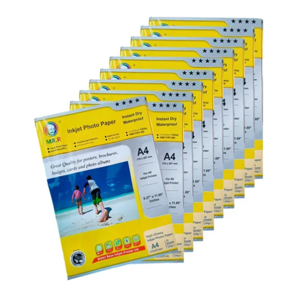 10 Paquetes Papel Fotográfico Brillo 230g X 20 Hojas