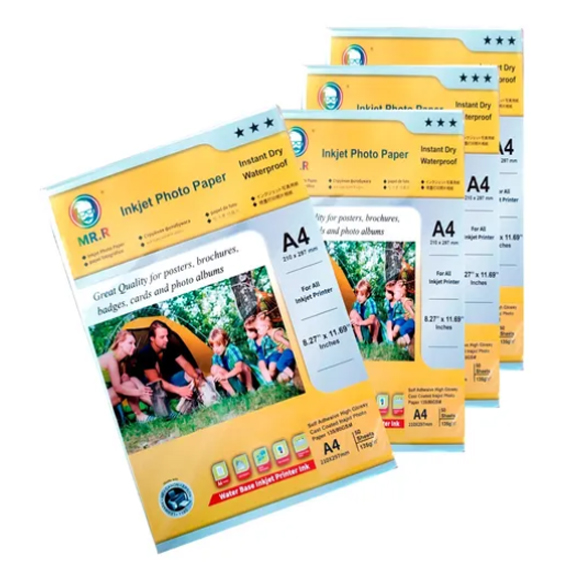 Papel Fotográfico Autoadhesivo A4 X 4 Paquetes De 50 Hojas