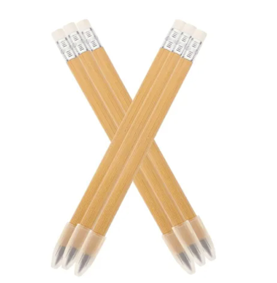 6 Lápiz Infinito Bambú Con Goma Y Tapa