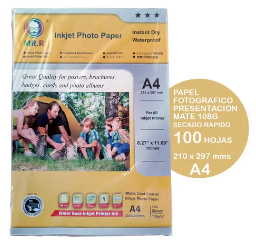 Papel A4 Presentación Coteado Mate 108g 100 Hojas Mr. R