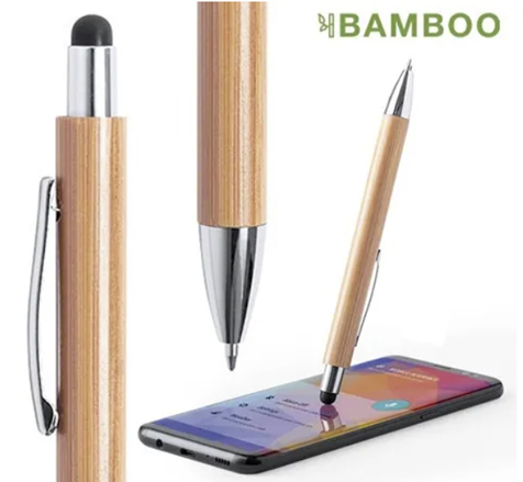 10 Lapiceras Bambú C/táctil Ideal Grabado Láser Tinta Negra