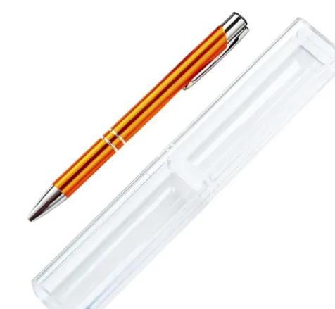 10 Lapiceras Naranja Apta Grabado Láser Con Estuche Acrílico