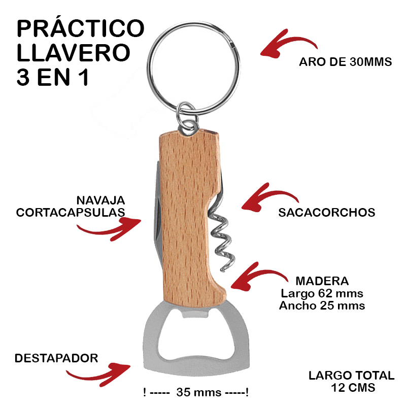 Llavero abrebotellas multifuncional - Pack x 10