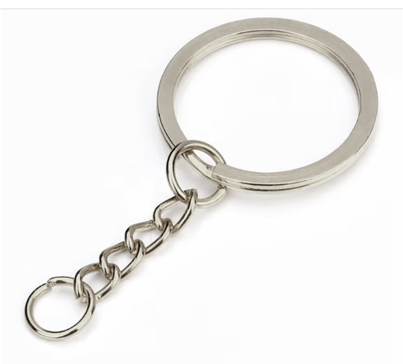 Llavero metálico 30 Mms con cadena y argolla - Pack x 100