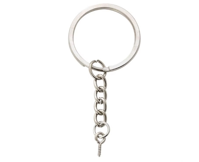 LLavero metálico 30 mms con cadena y armella pack x 100