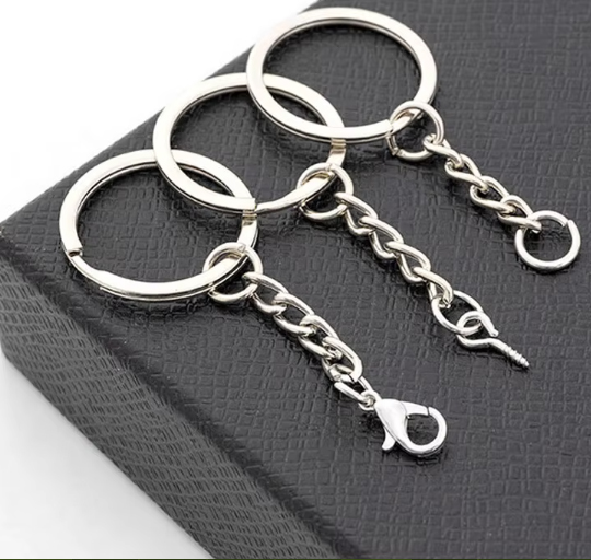 Llavero metálico 30 Mms con cadena y argolla - Pack x 100