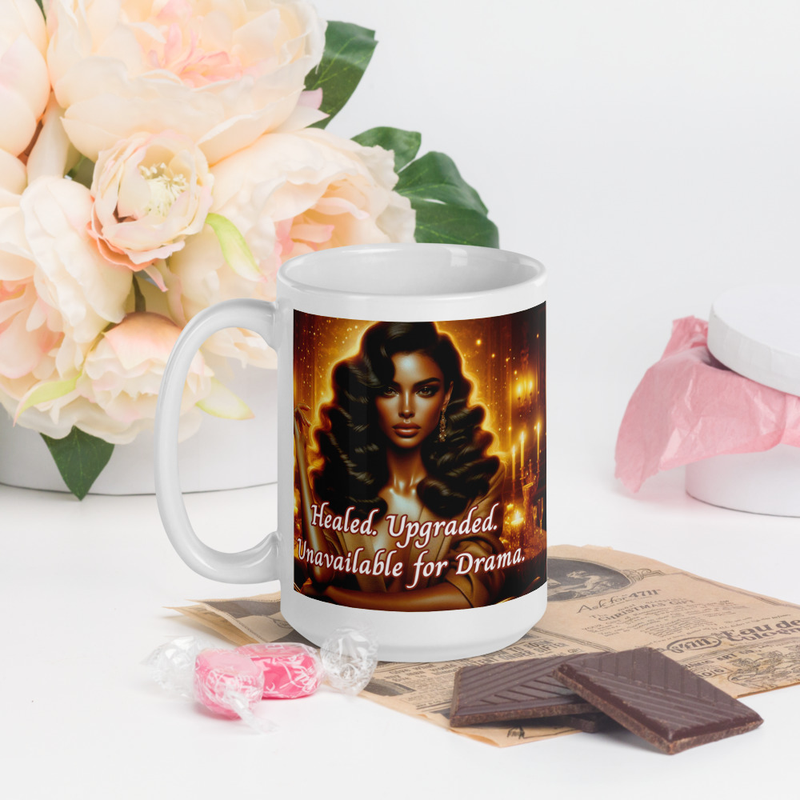 Healed. Upgraded. Unavailable for Drama. Mug