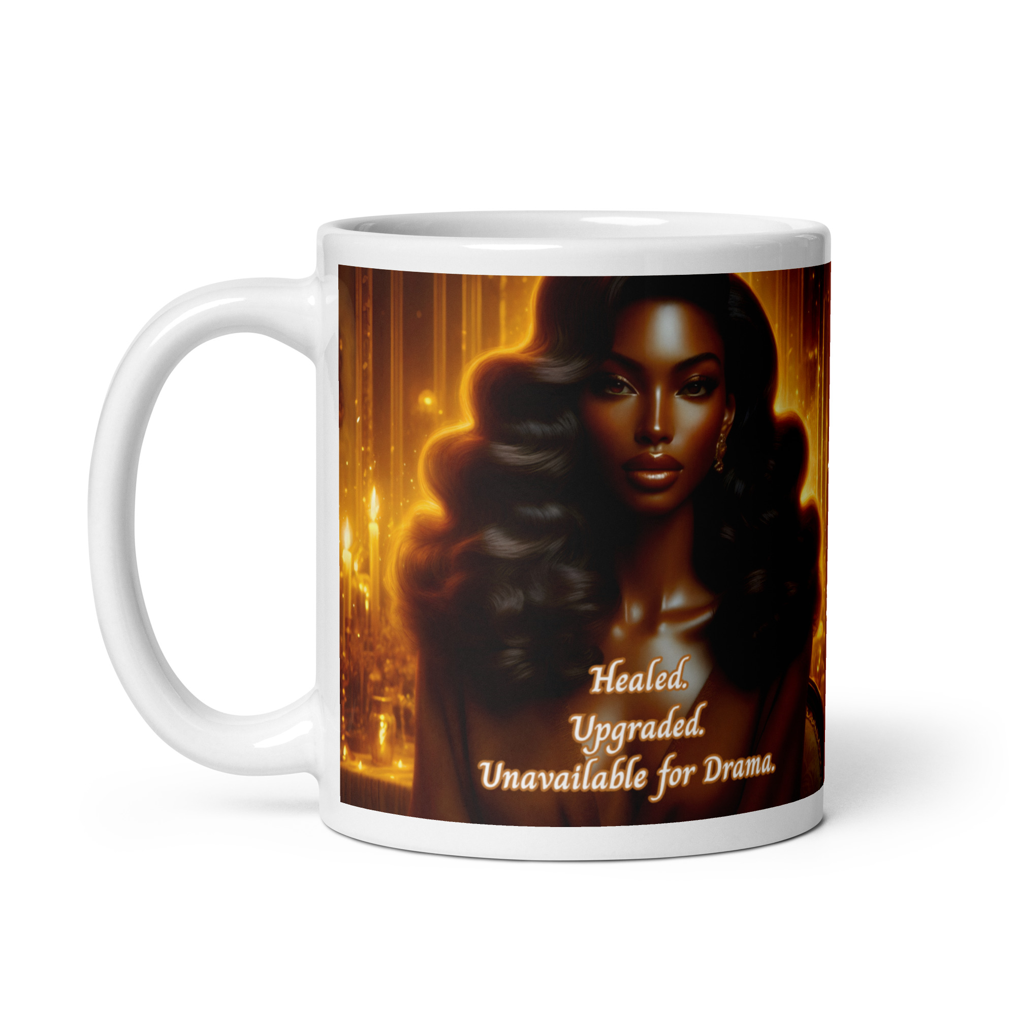 Healed. Upgraded. Unavailable for Drama. Mug