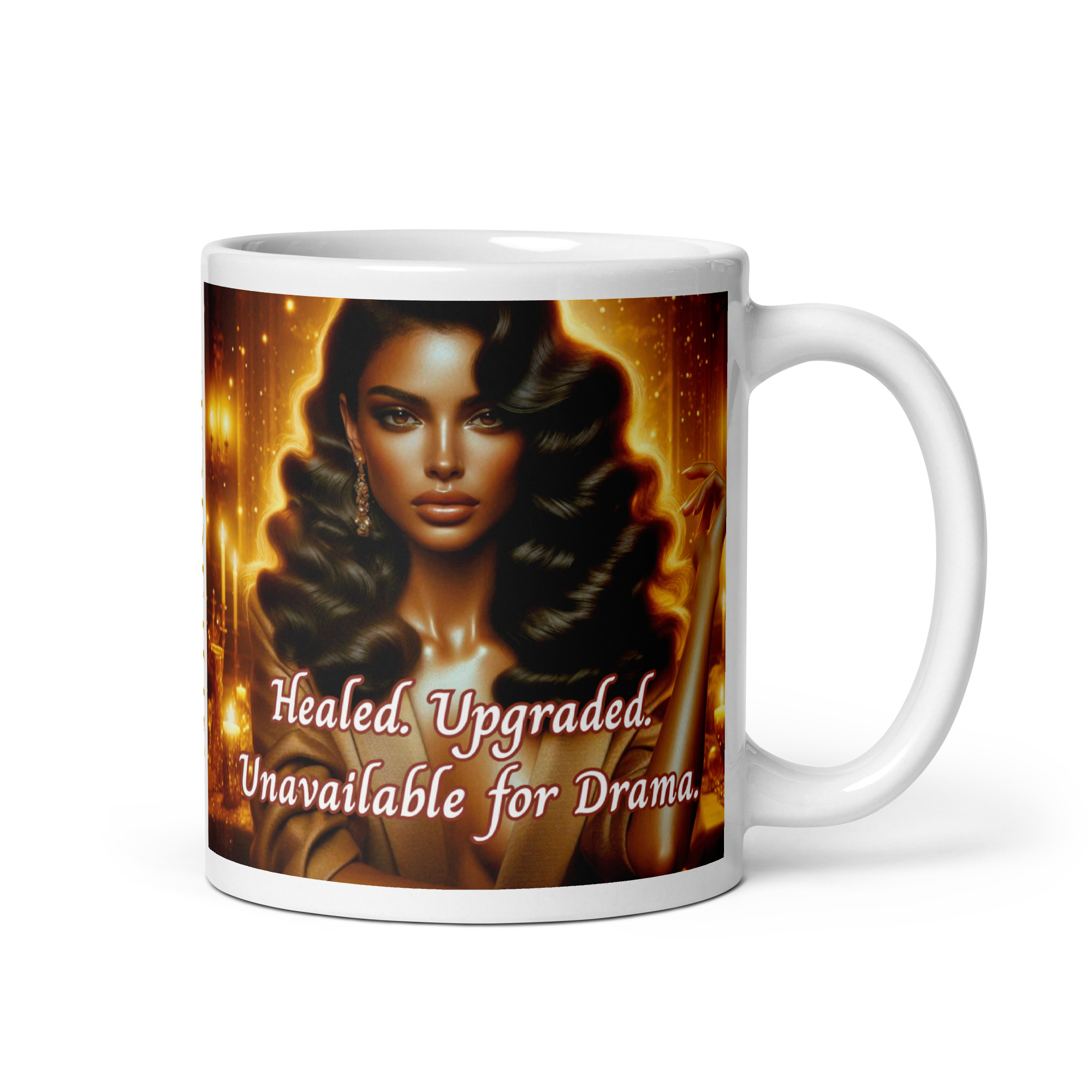 Healed. Upgraded. Unavailable for Drama. Mug