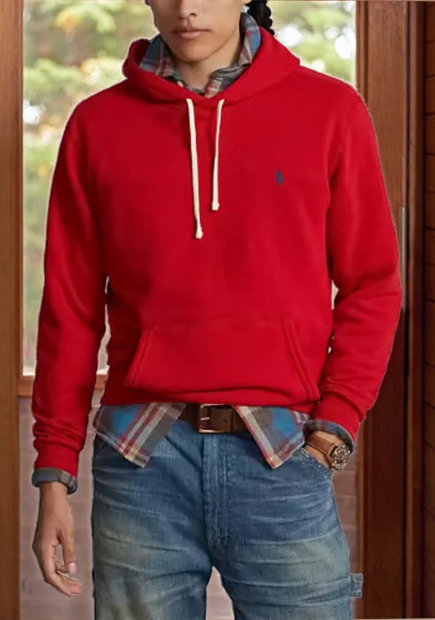 Polo RL Men's Solid "The RL" Fleece Hoodie Sweatshirt (Red, Medium)