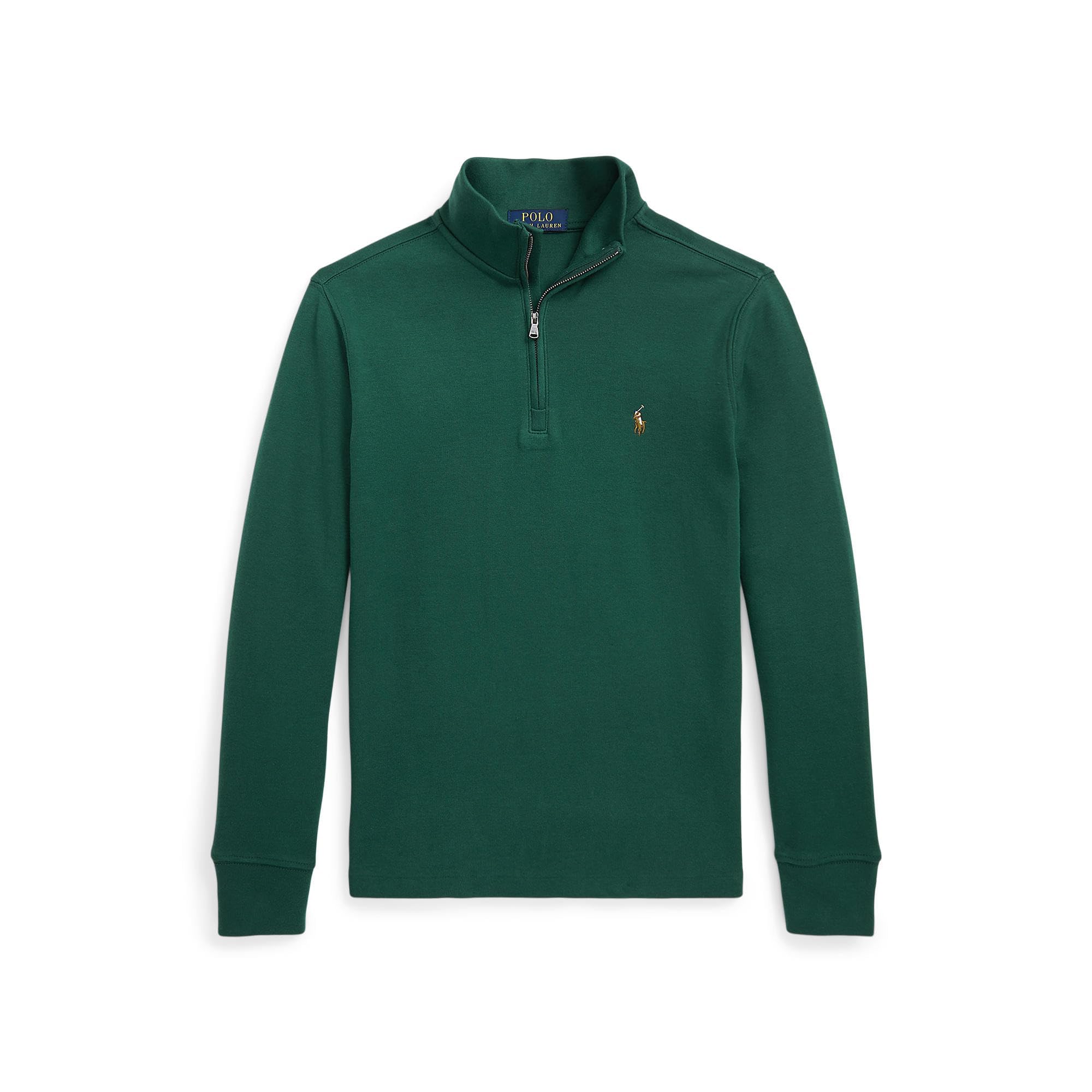 POLO RALPH LAUREN Kids Mens Kid's Cotton Interlock Quarter-Zip Pullover (Big Kids) Hunter Green Large