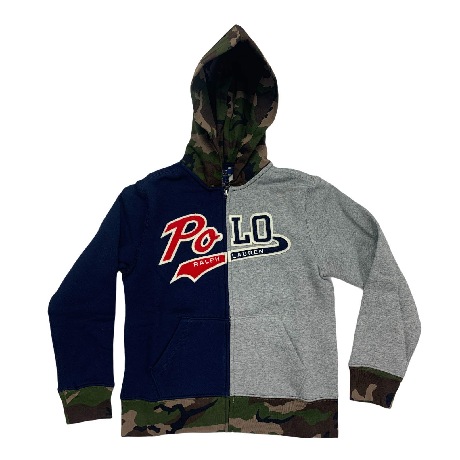 Polo Ralph Lauren Boys (8-20) Full Zip Fleece Lined Hoodie Sweatshirt (Green Multi, Small (8))
