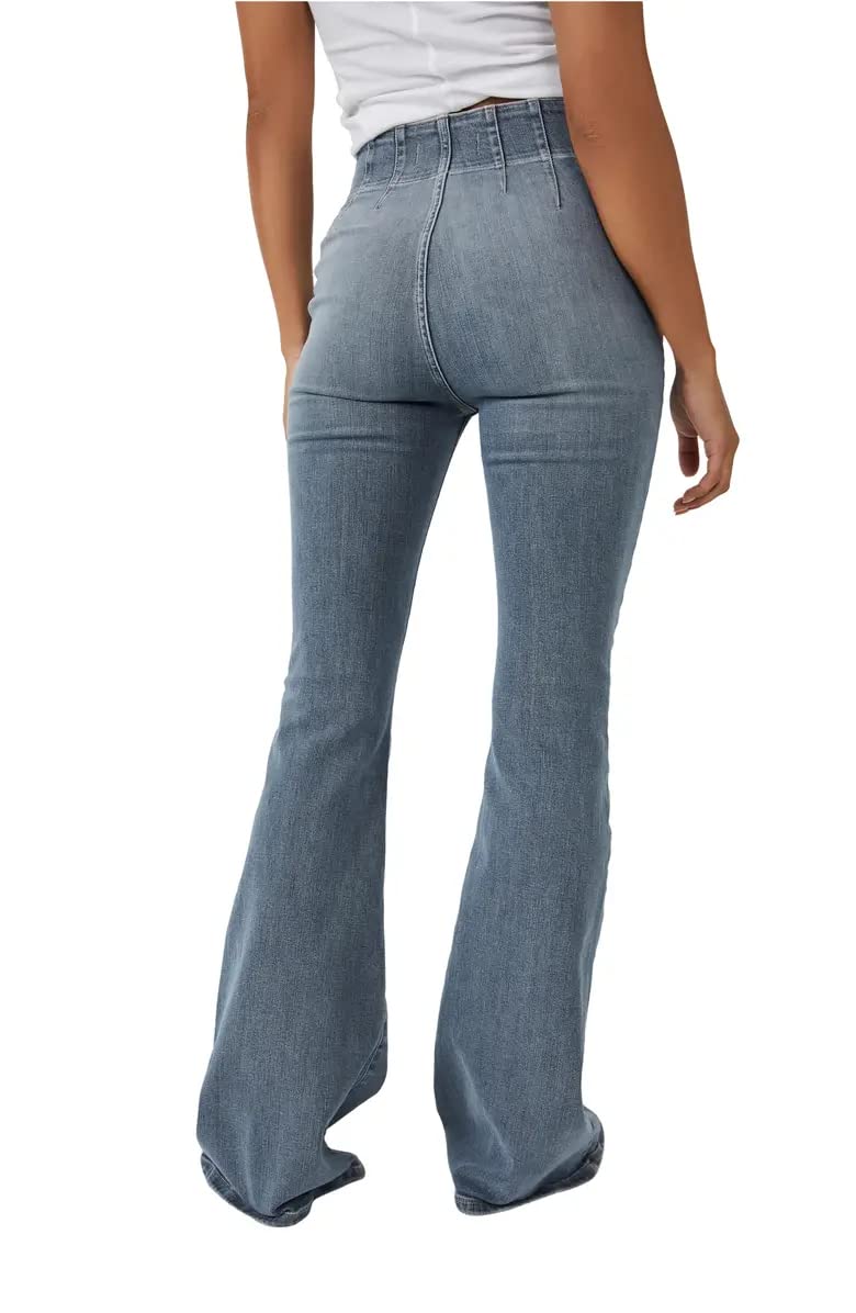 Free People Jayde Flare Jeans for Women - Cotton-Blend Construction - Stretch Denim Fabrication - High Rise Steel Blue 25 