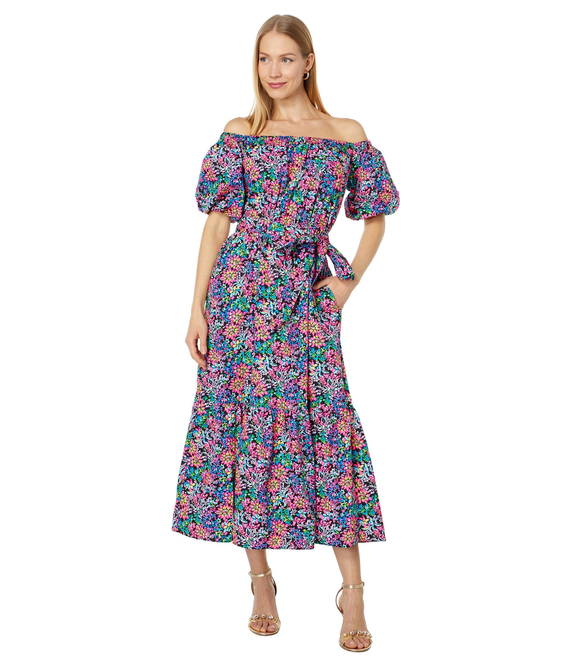 Lilly Pulitzer Tamie Off-The-Shoulder Dress Multi Feeling Fintastic XL