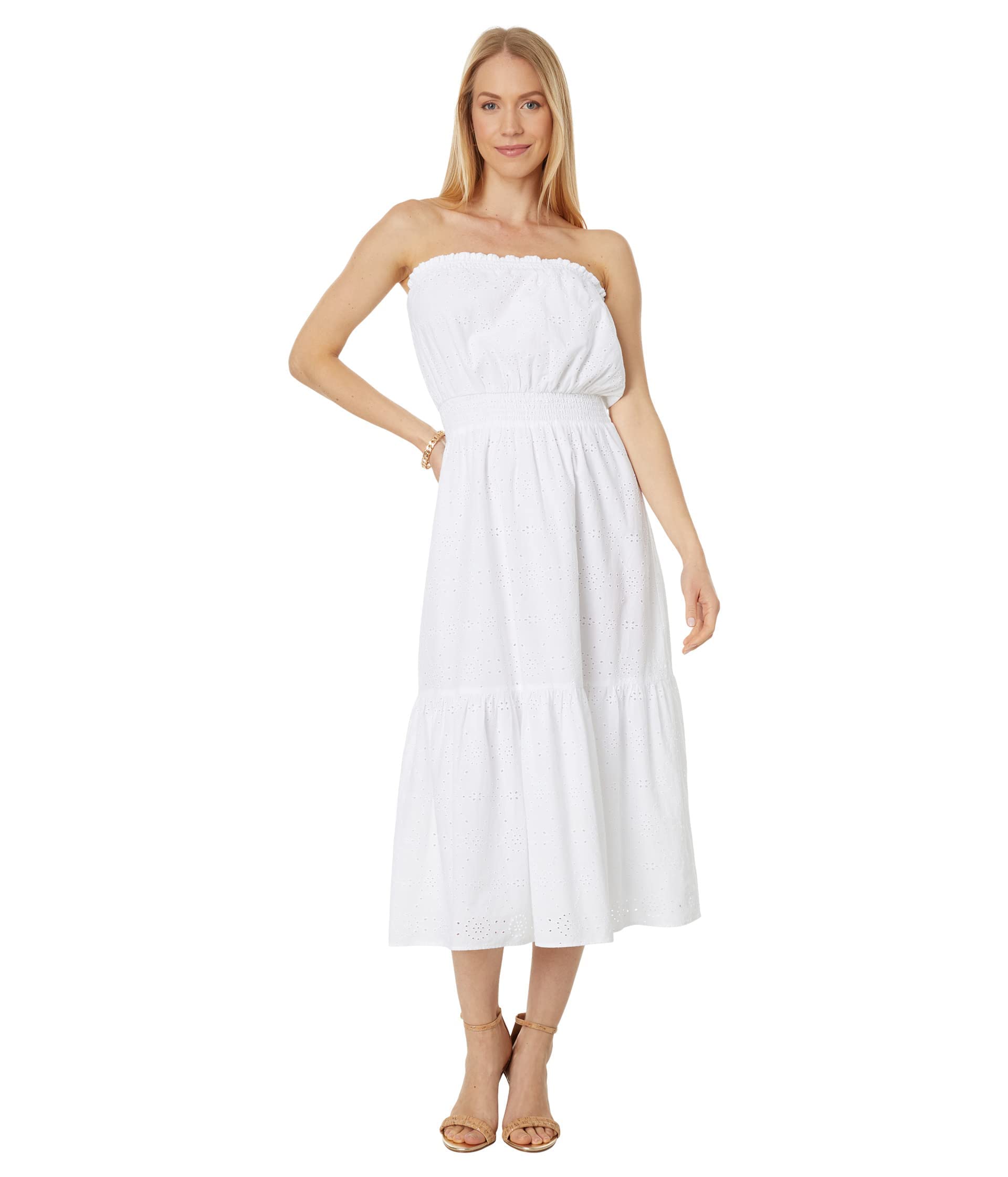 Lilly Pulitzer Nikole Strapless Eyelet Midi Resort White Tidepool Eyelet M