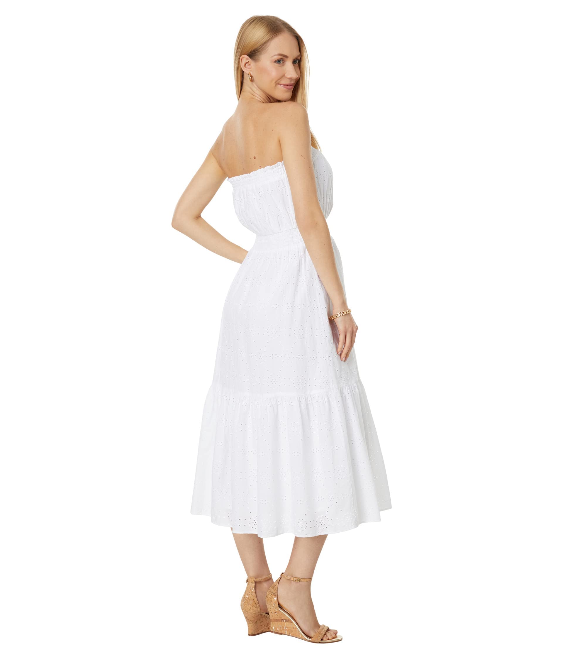 Lilly Pulitzer Nikole Strapless Eyelet Midi Resort White Tidepool Eyelet M