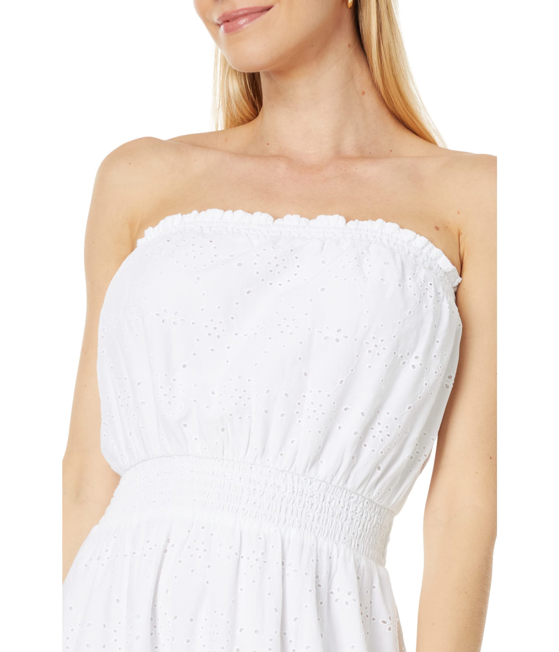 Lilly Pulitzer Nikole Strapless Eyelet Midi Resort White Tidepool Eyelet M
