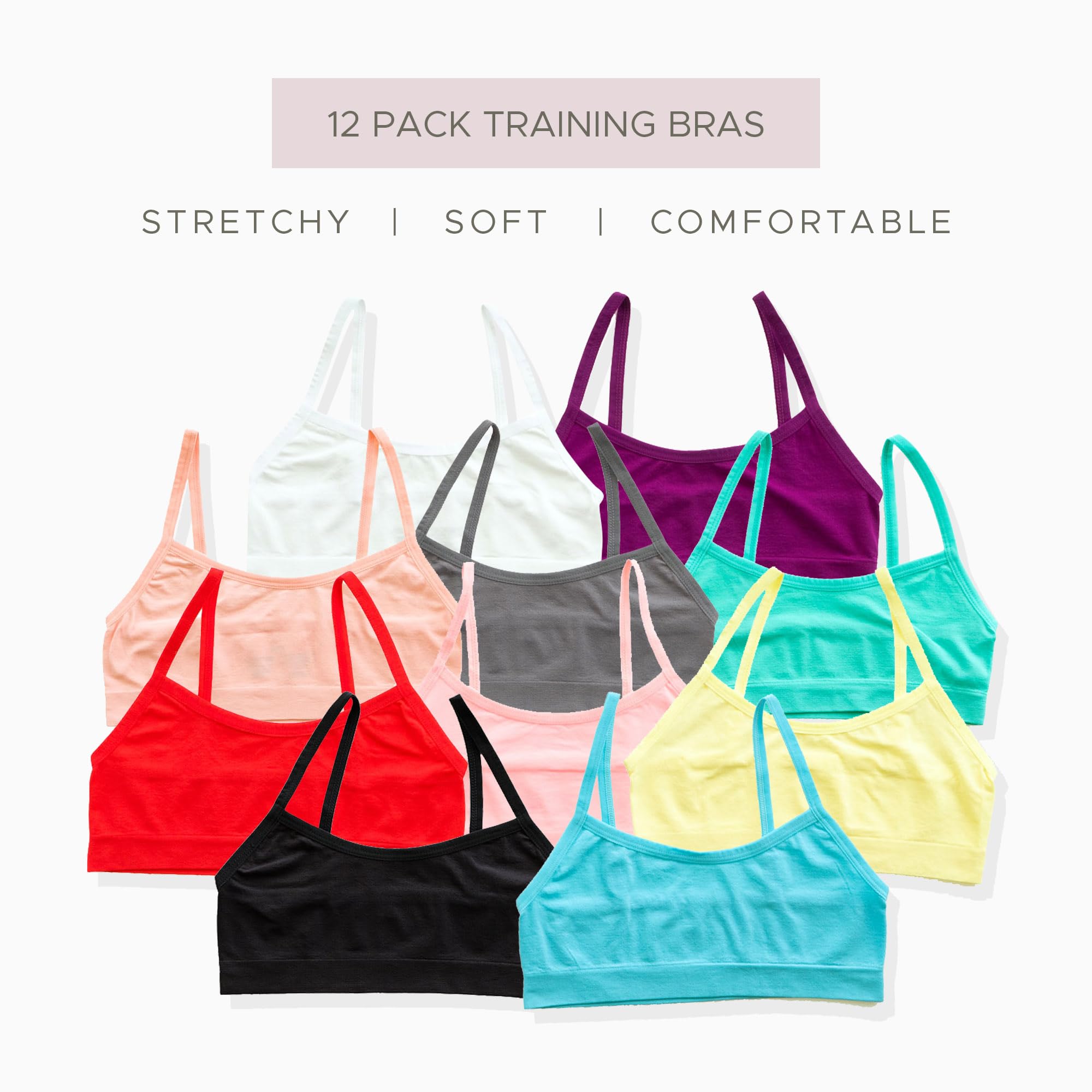 Alyce Ives Girls Seamless Training Bra, Cropped Cami Bra for Teens Pack of 10
