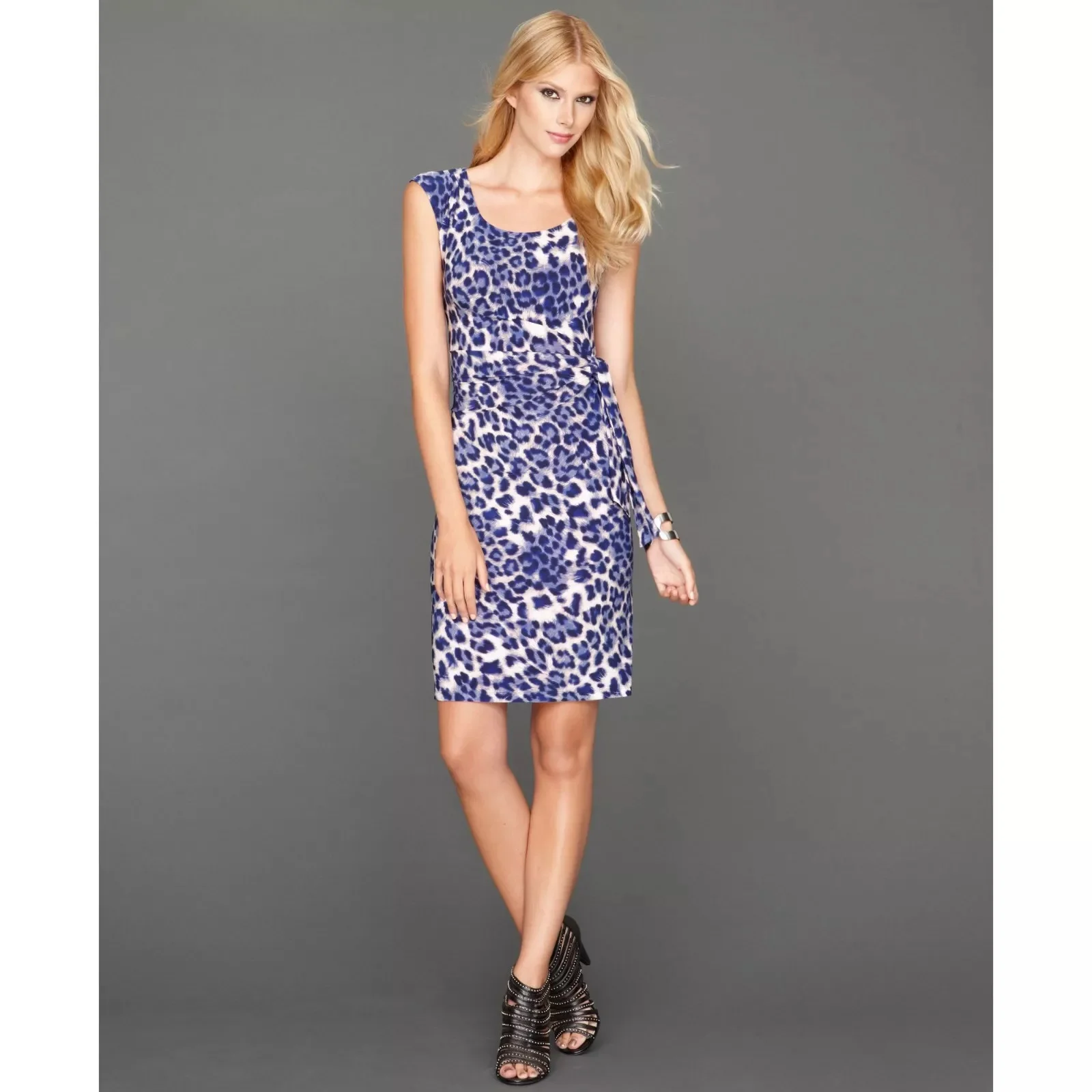 INC International Concept Dress Animal print self tie Blue Leopard Dress