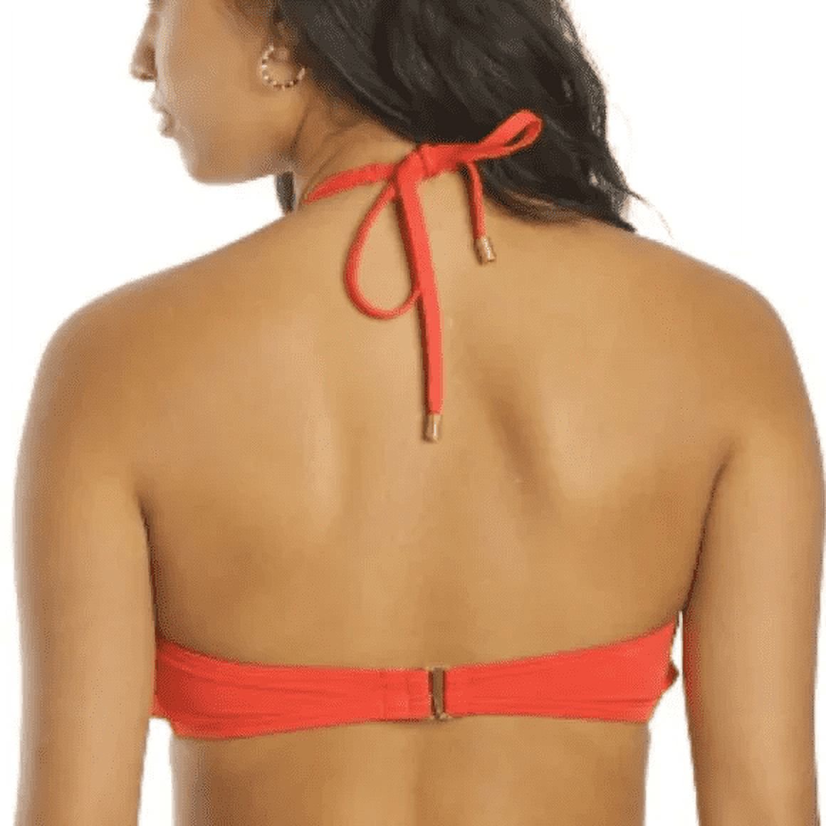 Vince Camuto ORANGE SUNSET Logo-Ring Cutout Halter Bikini Swim Top