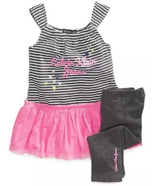 Calvin Klein Girl's Set Top & Capri pink gray sz 2T