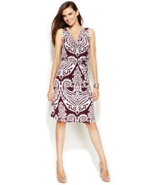 INC International Concepts Petite Printed Cowl-Neck Sleeveless Dress PM