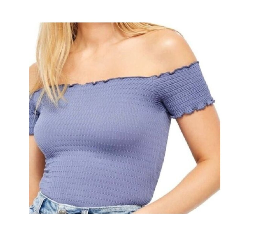 Free People Women's Moulin Ruched Off the Shoulder Top Blue Size M/L