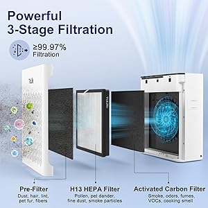 Tolife Powerful Air Purifiers for Home Large Room Up to 2000 Ft^2 with PM 2.5 Display Air Quality Sensor,Auto Mode,Timer,HEPA Filter Pet Air Purifier for Bedroom,Filters Smoke,Pollen,Pet Dander,White