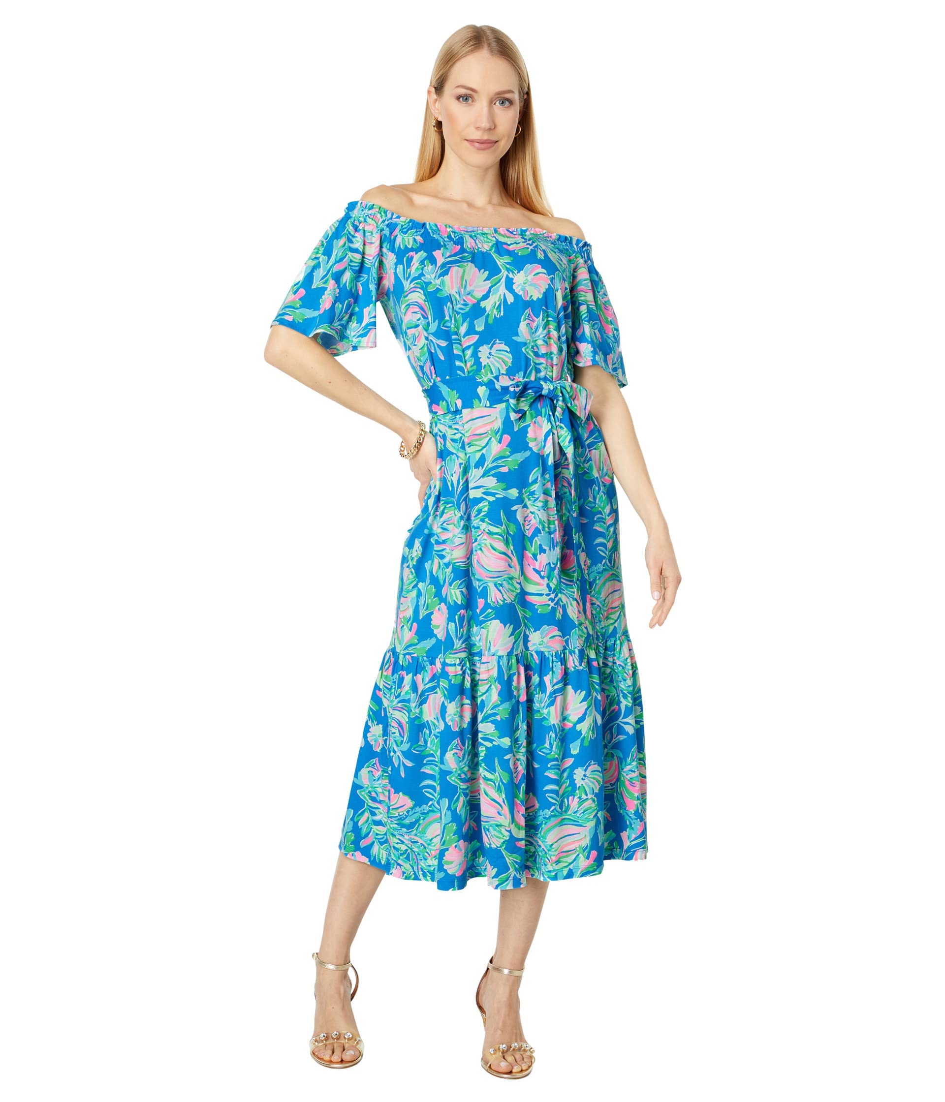 Lilly Pulitzer Merle Midi Dress Blue Flare Fancy Fins