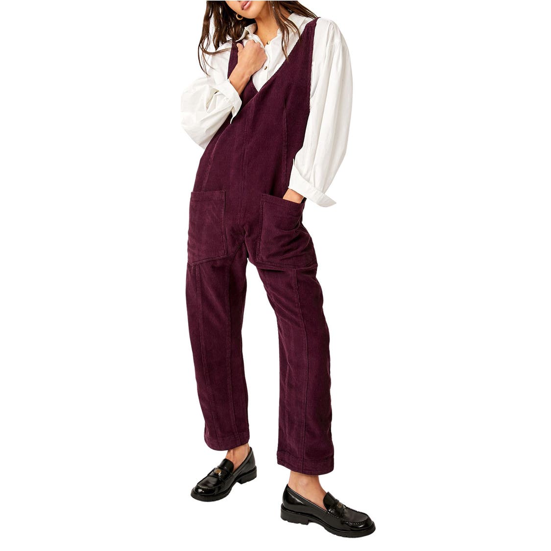 Free People High Roller Cord Jumpsuit Italian Plum