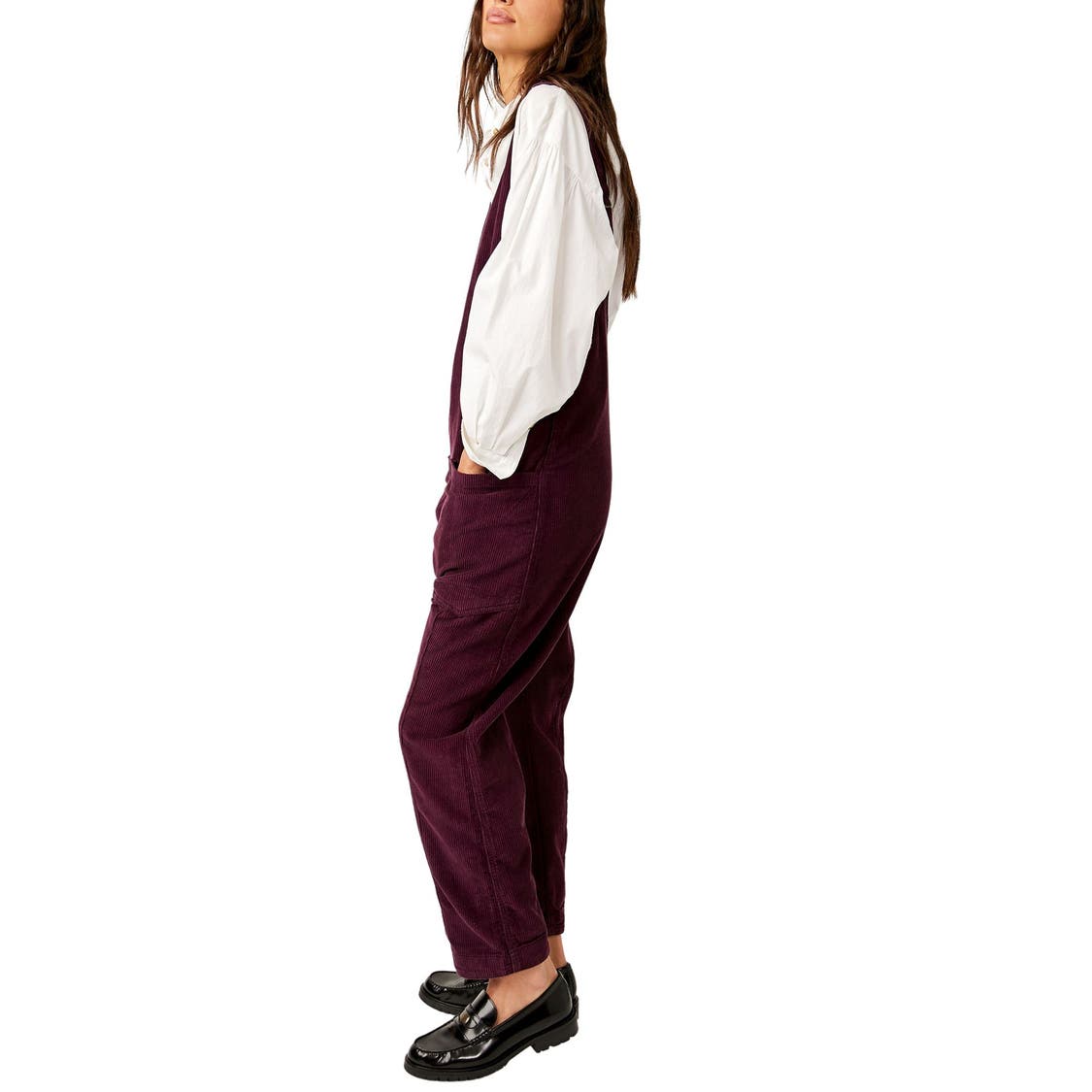 Free People High Roller Cord Jumpsuit Italian Plum