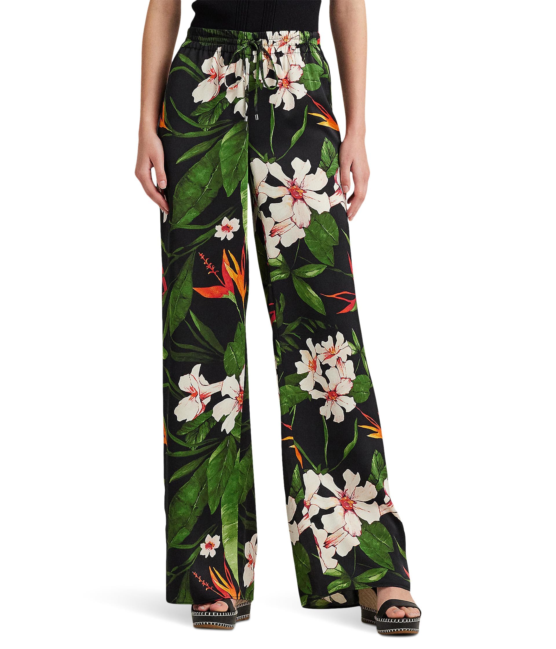 Polo Ralph Lauren Floral Wide-Leg Pants Black/Green/Multi Small 31.5