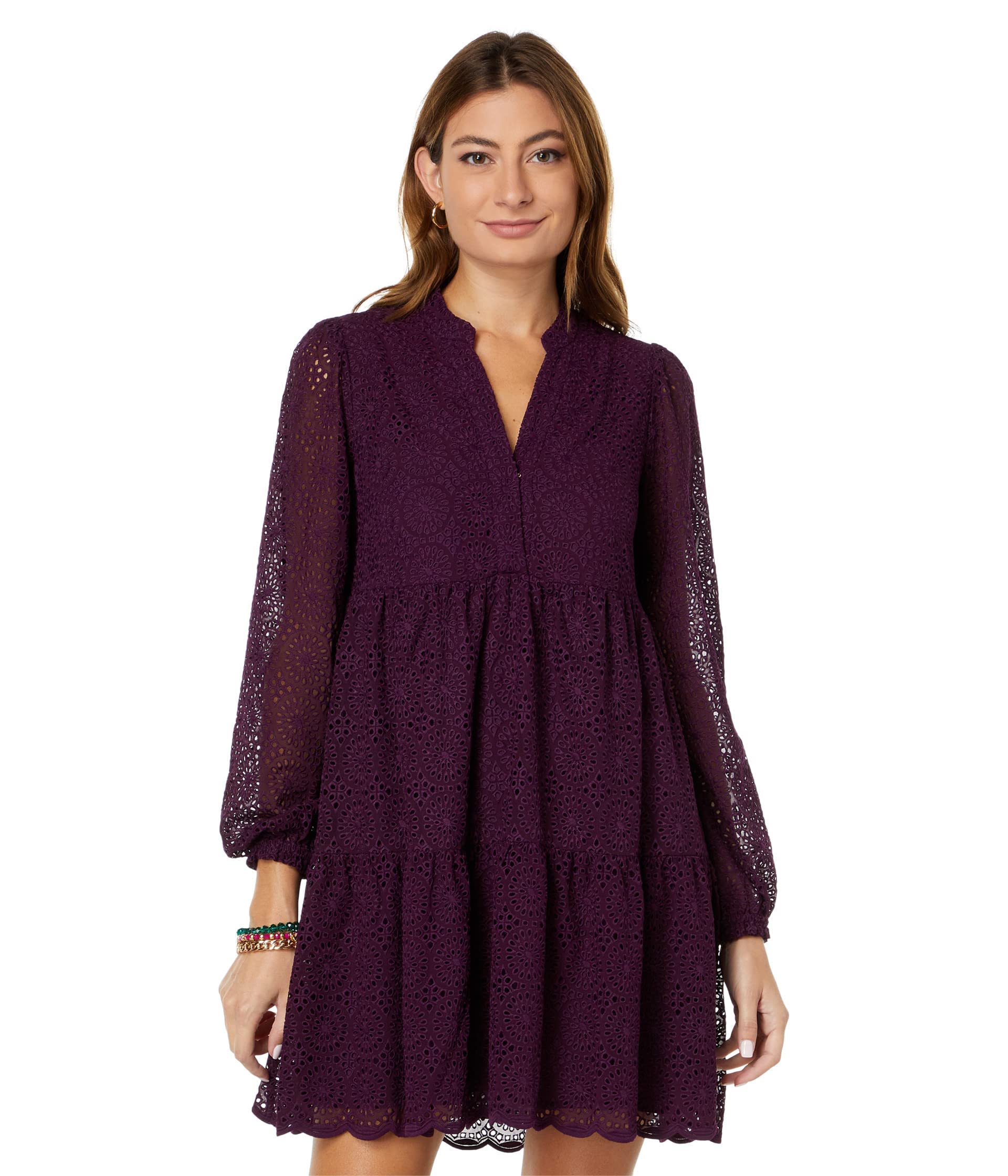 Lilly Pulitzer Winona Long Sleeve Eyelet Cherry Ganache Kaleidoscope Chiffon Eyelet