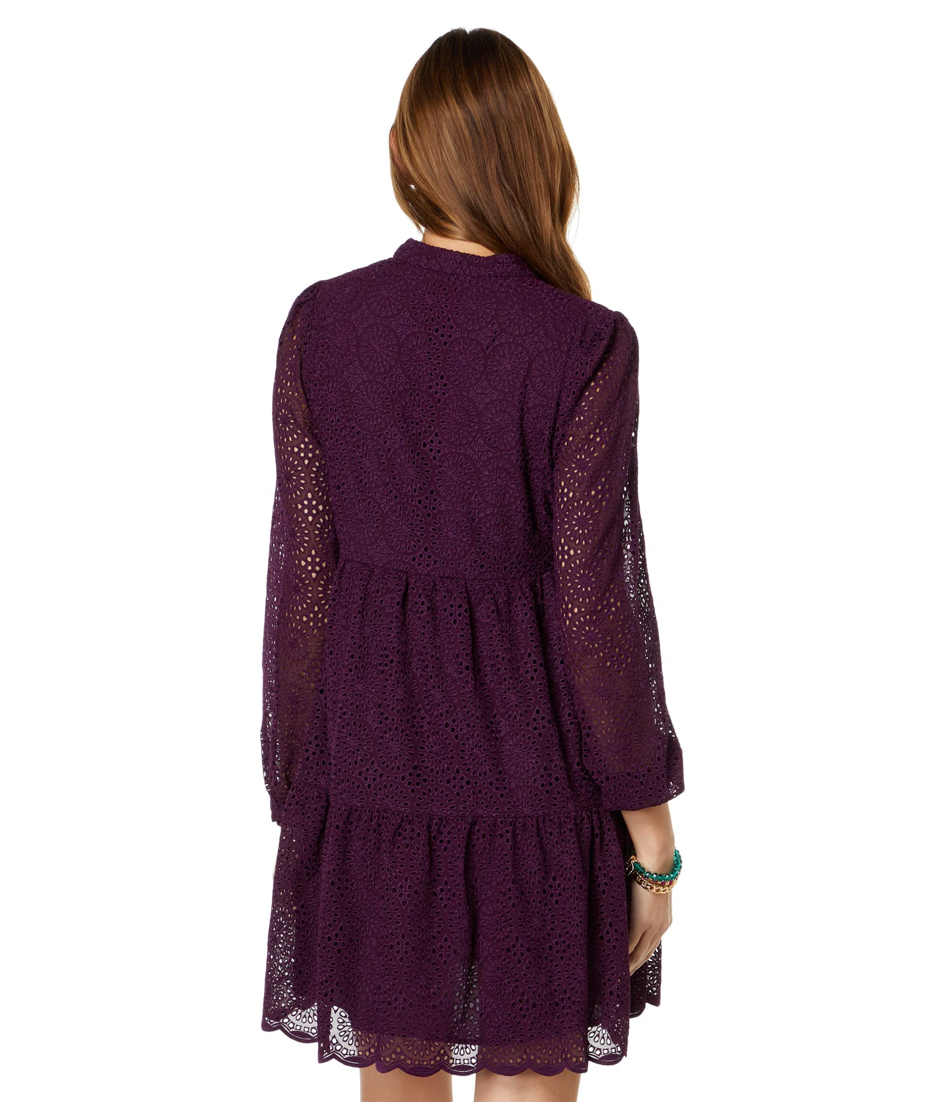 Lilly Pulitzer Winona Long Sleeve Eyelet Cherry Ganache Kaleidoscope Chiffon Eyelet 