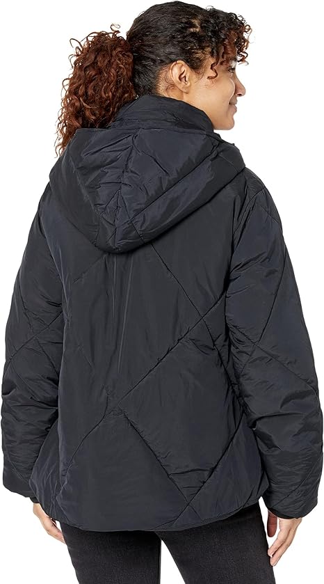 Free People Emmy Swing Puffer Jacket For Women - Zippered Front Closure With Attached Hood, Oversized and Relaxed Puffer Black LG (Women's 12) 