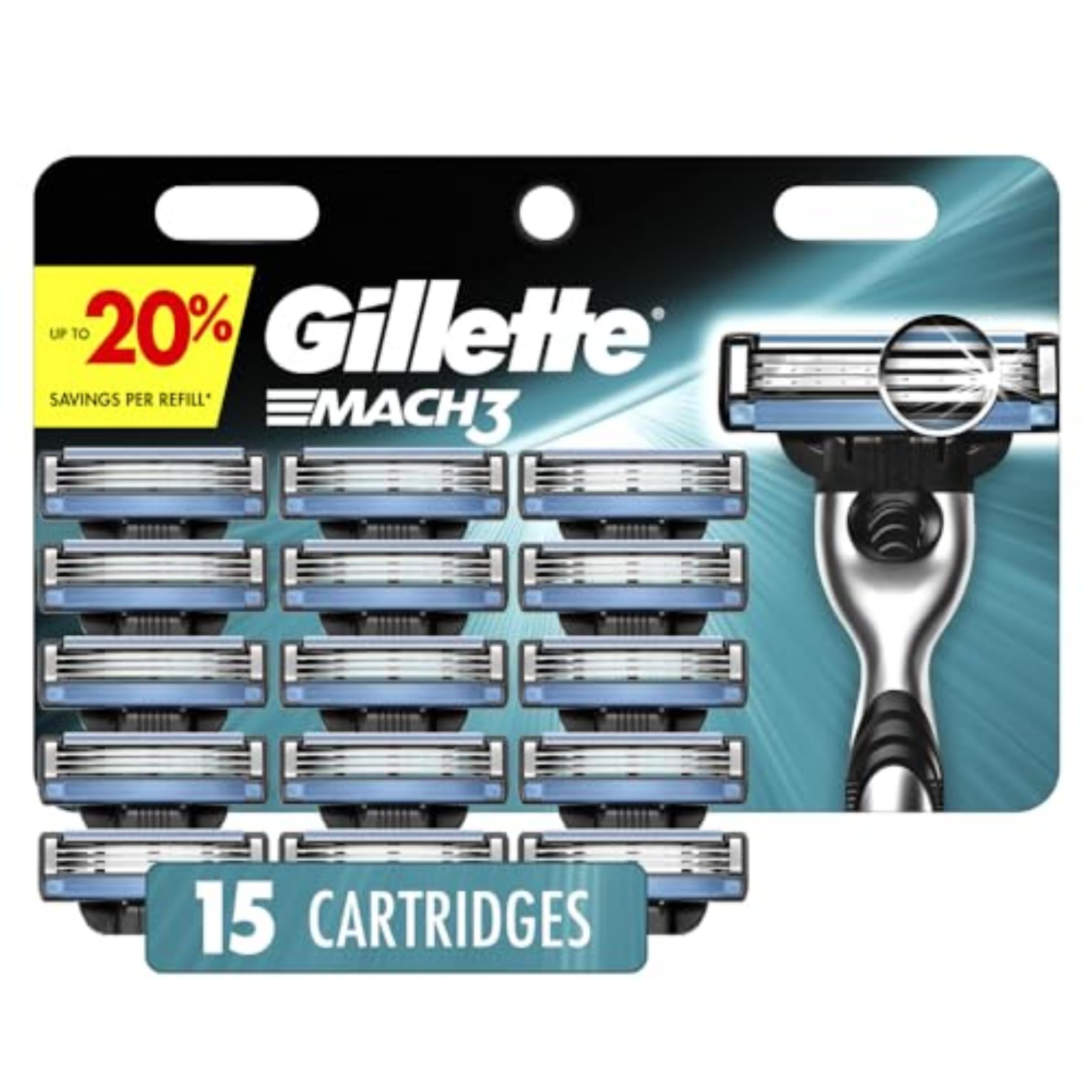 Gillette Mach3 Razor Cartridge, 3-Blade Razor Refills, 15 Count
