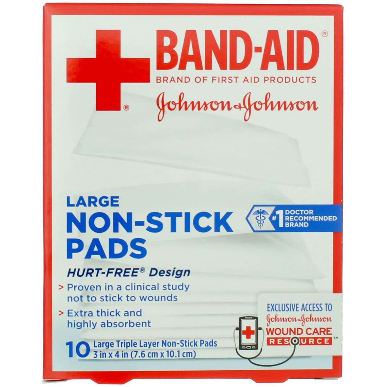 BAND-AID(R) Brand HURT-FREE(R) Non-stick Pads 3INX4IN, 10 COUNT