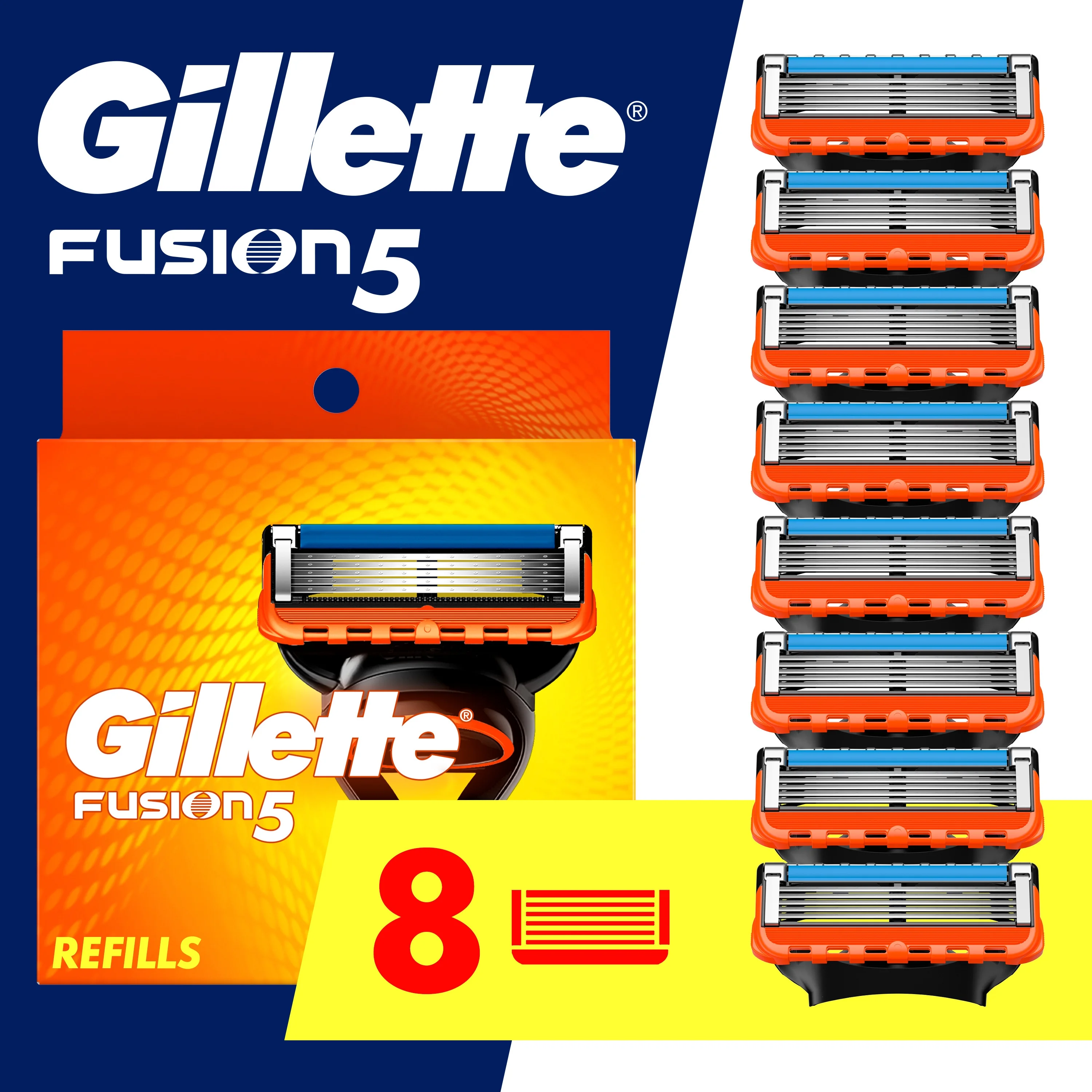 Gillette Fusion5 Razor Refills for Men, 8 Razor Blade Refills