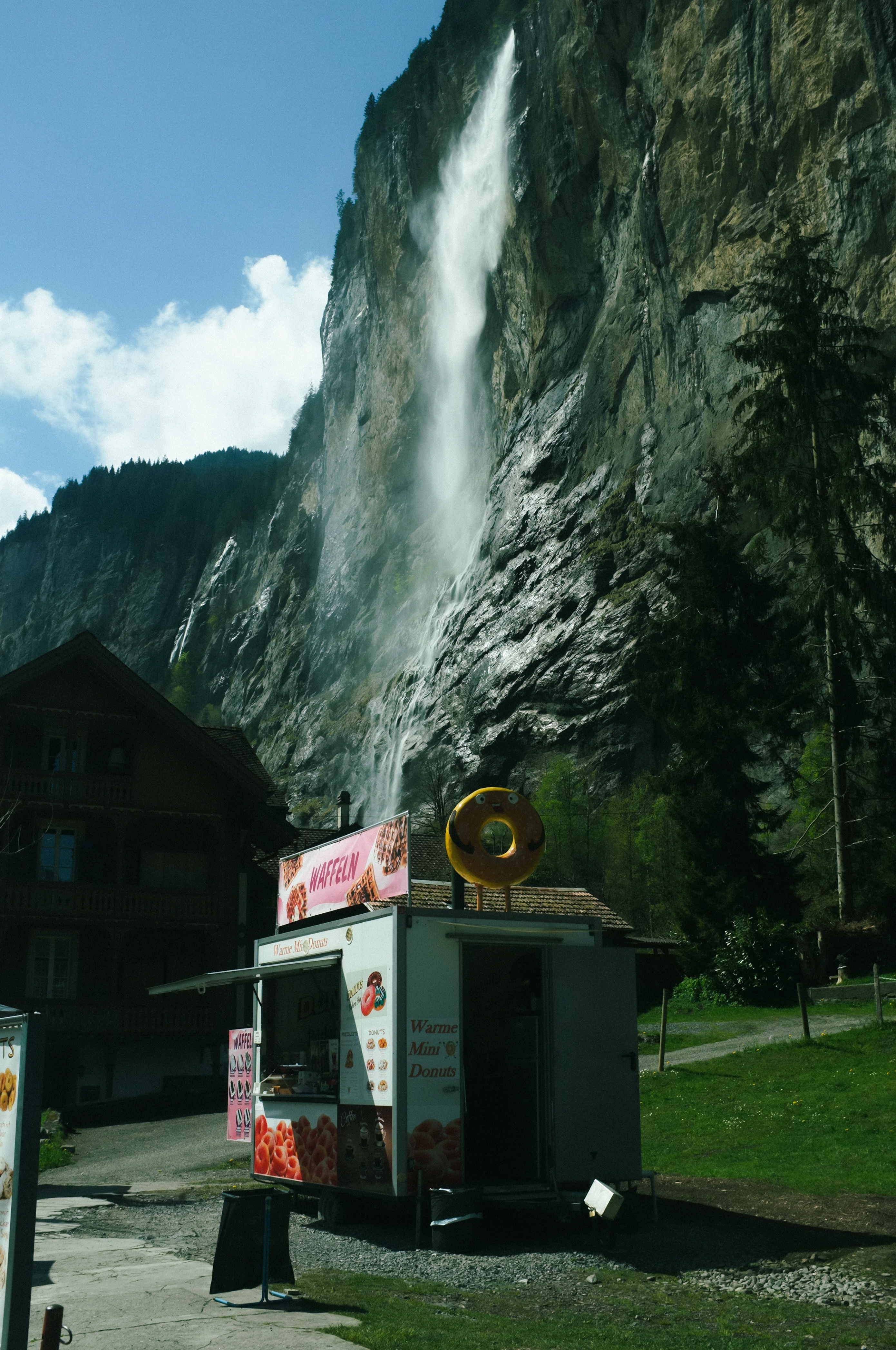 Donut Shop Underneath a Waterfall 