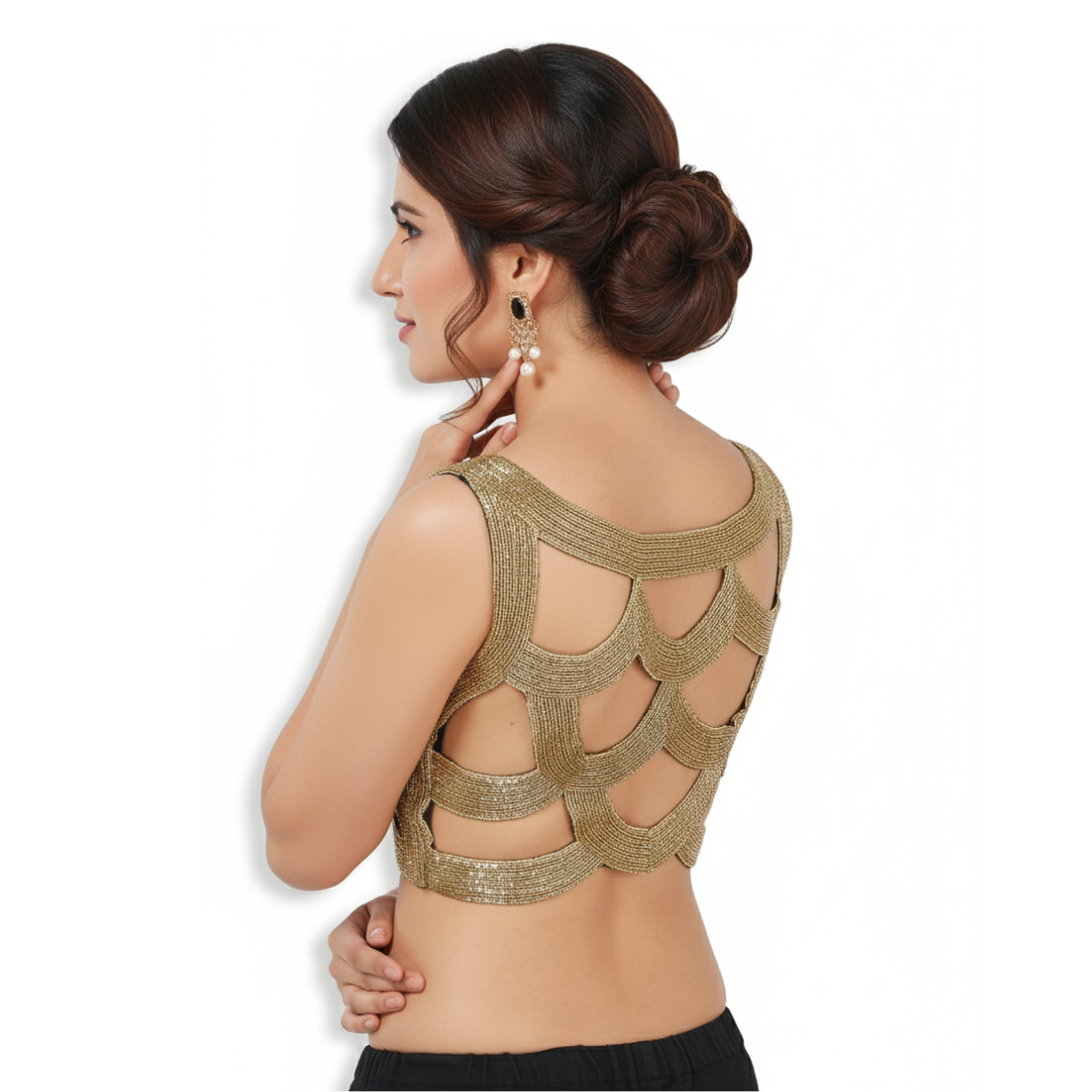 Delicate Handwork Boat Neck Brocade Blouse with Stunning Back