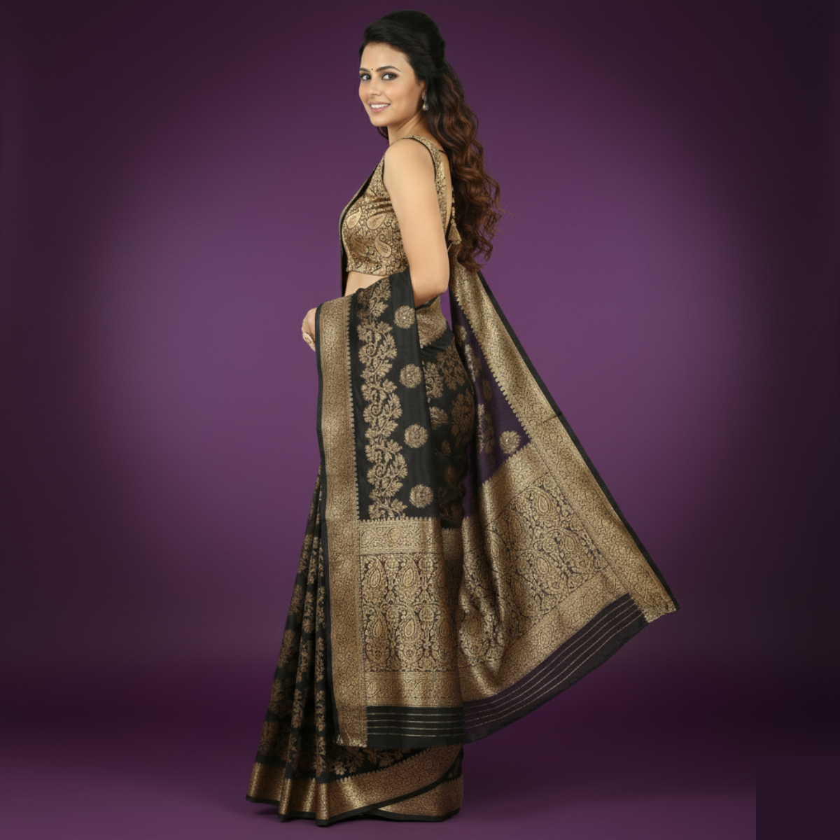 Copper Paan Neck Brocade Blouse with Paisley Pattern & Back Opening.