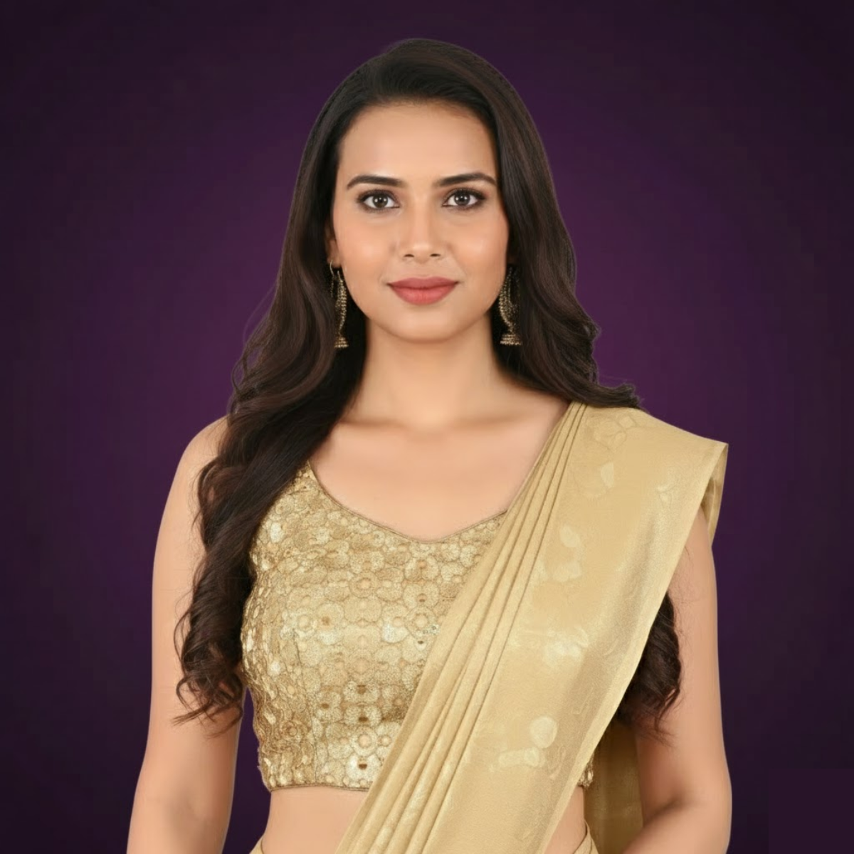 Elegant gold U-neck sleeveless brocade blouse with side opening.