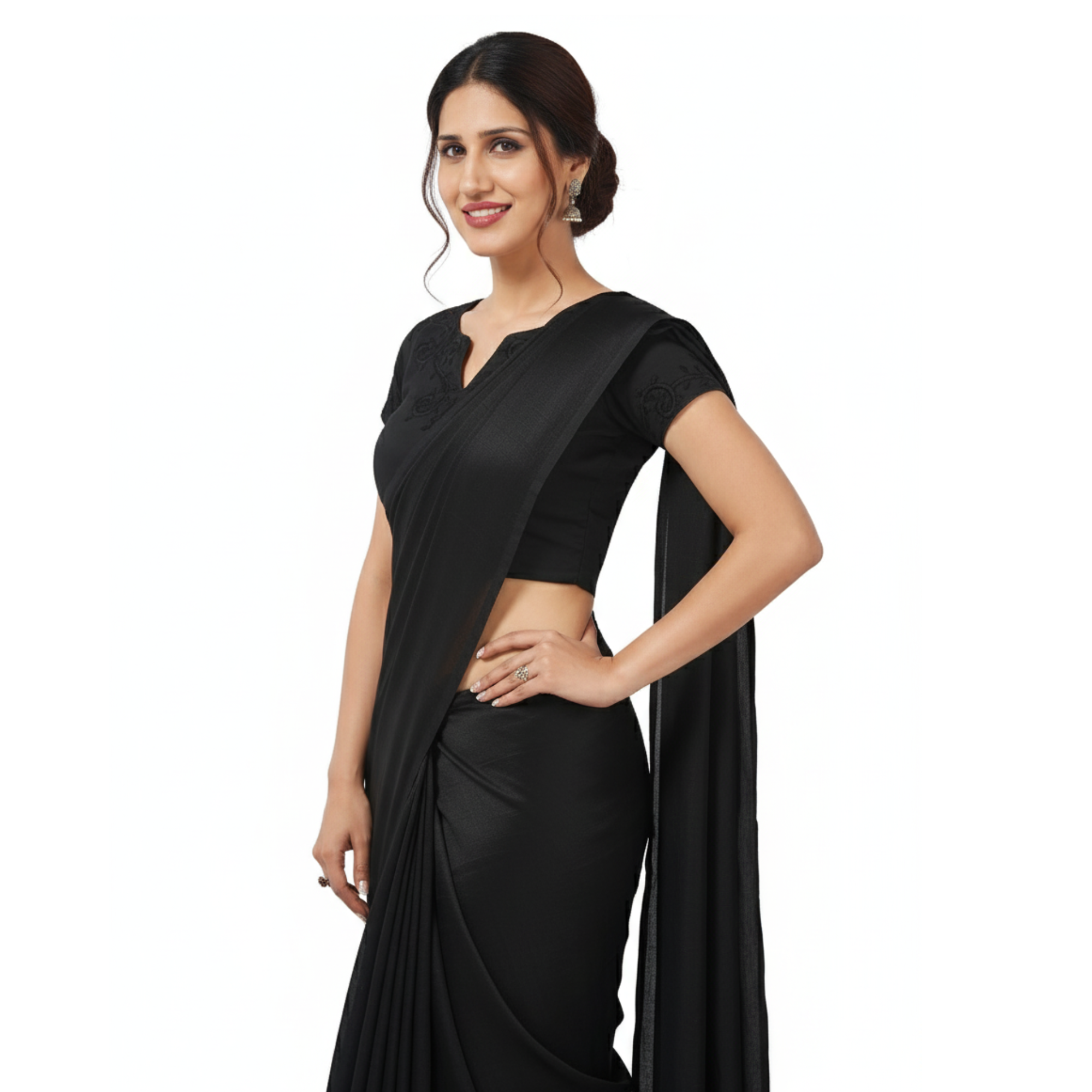 Black Slot Neck Kora Blouse with Mega Sleeves & Sheer Back