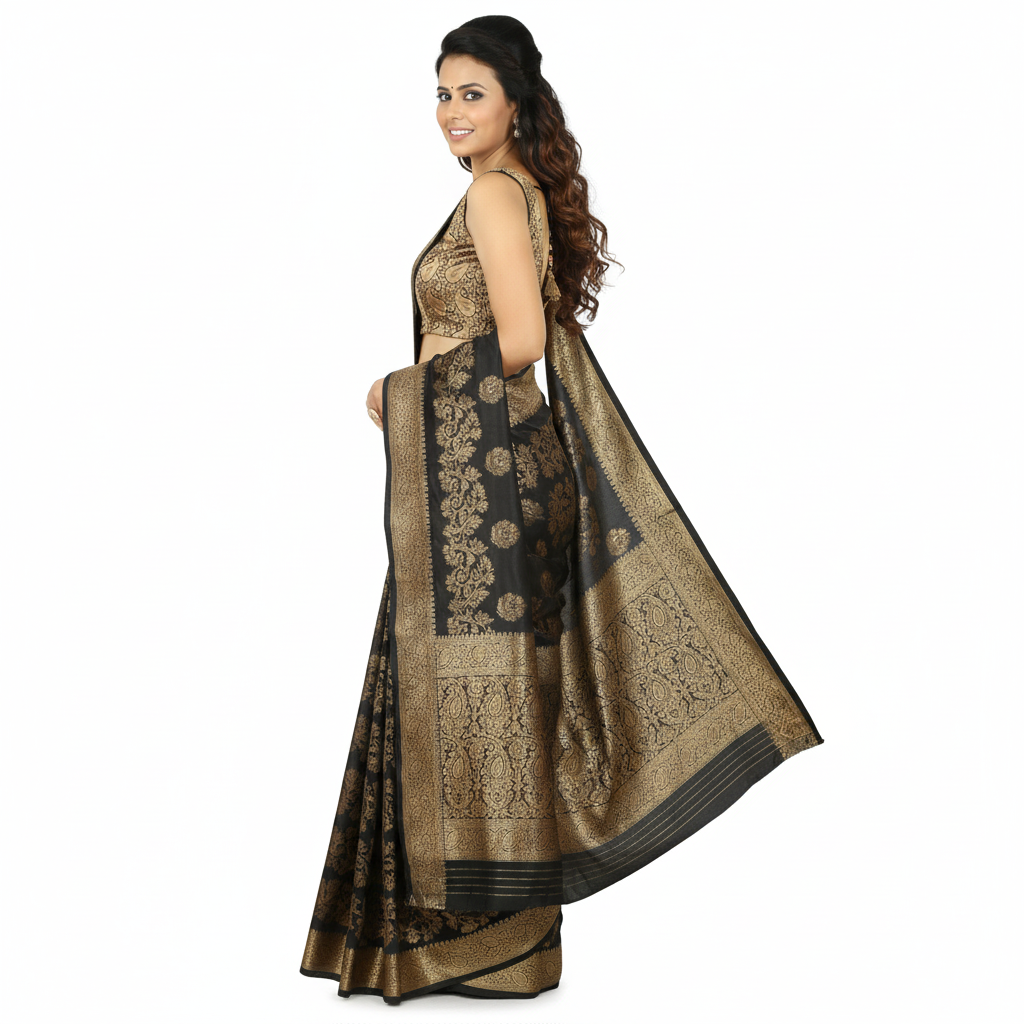 Copper Paan Neck Brocade Blouse with Paisley Pattern & Back Opening