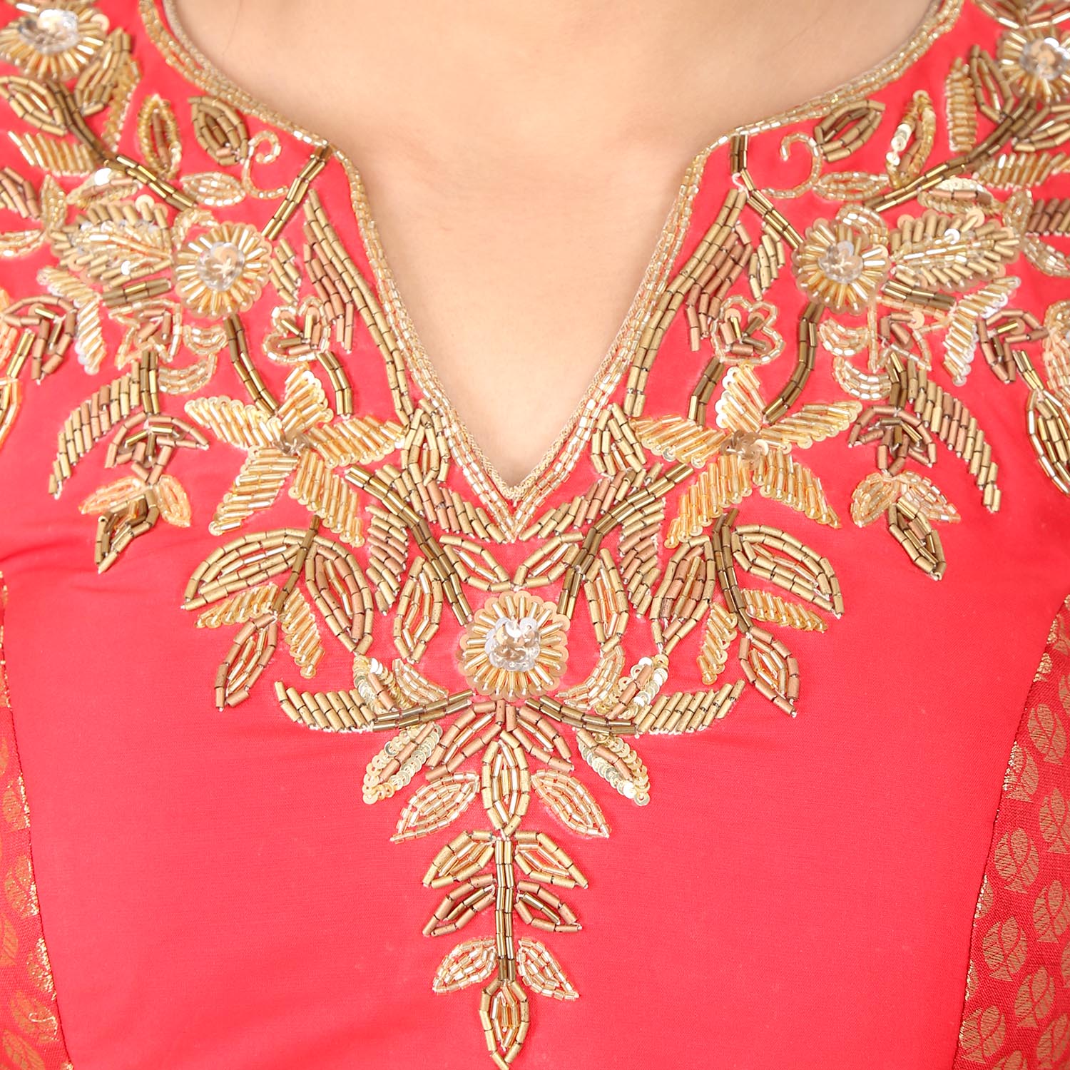 Red Kurta neck, sleeveless pretty blouse with gold hand embroidery work padded blouse.