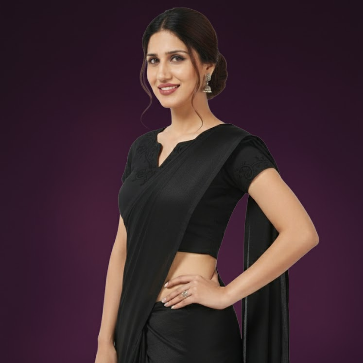 Black Slot Neck Kora Blouse with Mega Sleeves & Sheer Back